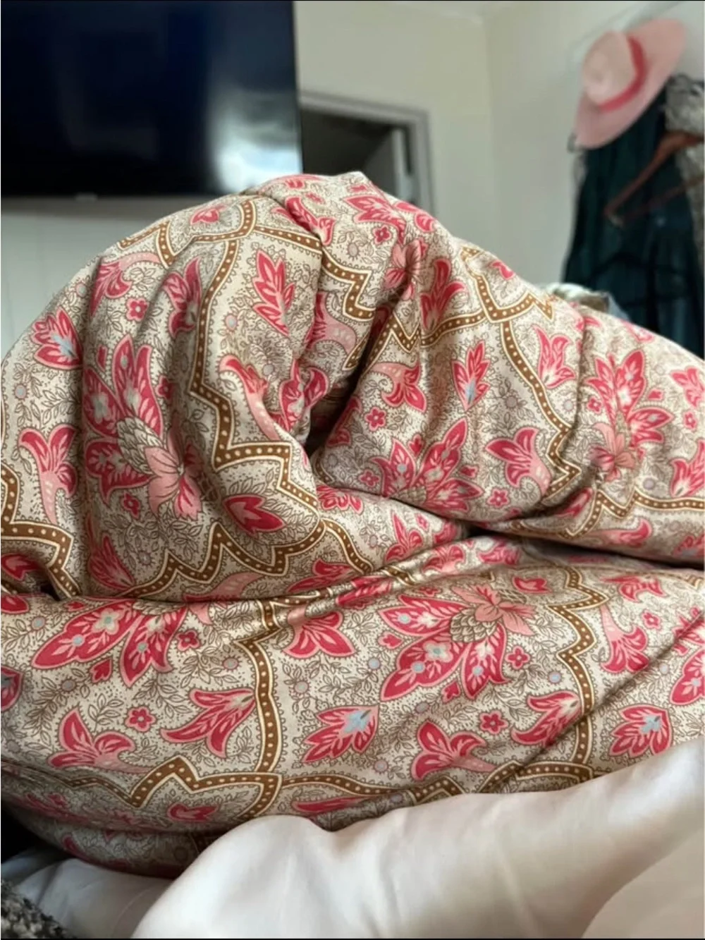 Floral Red and Tan Reversible Comforter Set - Unbranded